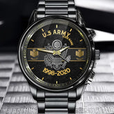Personalisierte US-Veteranen-/Soldatuhr aus schwarzem Edelstahl, bedruckt